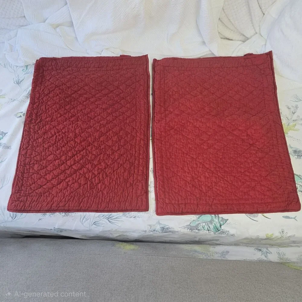 2 pc Pottery Barn Silk & Cotton Velvet Quilted Pillow Sham Standard Red Cottage